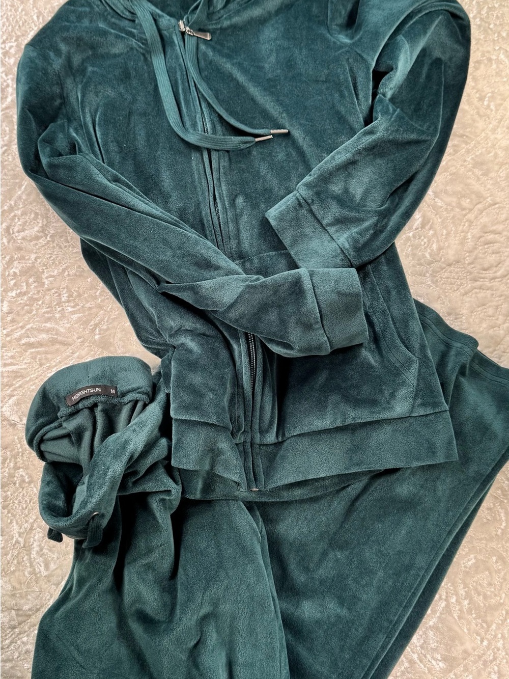 Women's Teal Velour Zip Hoodie & Jogger Set - Picture 7 of 7